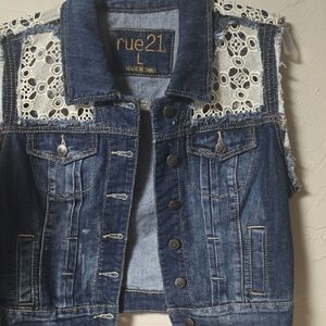 Rue21 Blue Denim Vest with White Lace New